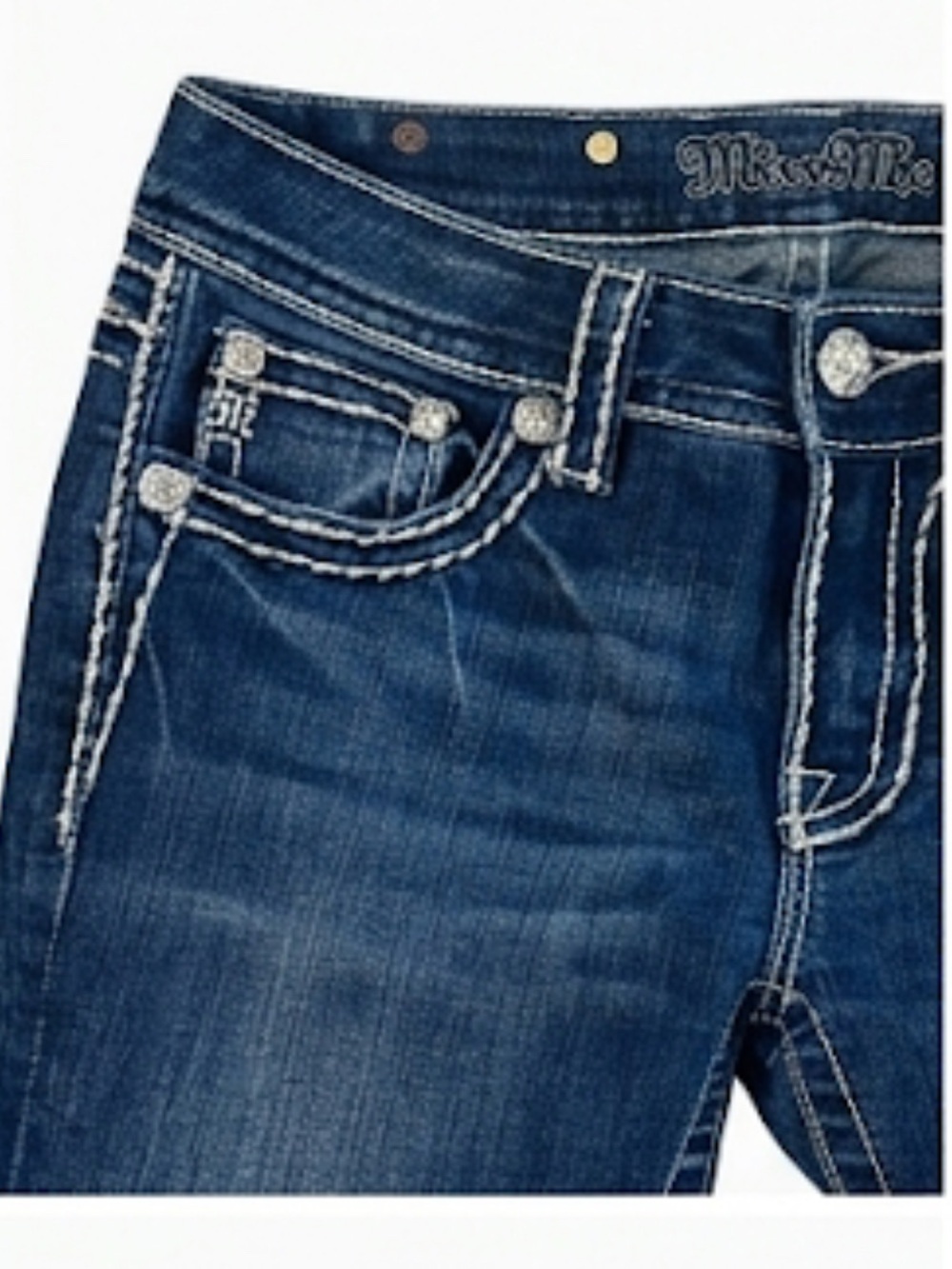 Miss Me Skinny Jeans - Dark Blue Denim with Contrast Stitching Size 29